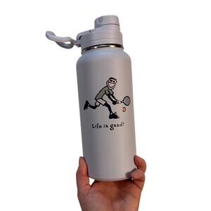 Life is Good 32oz Stainless Steel Tumbler Water Bottle Tennis Player Graphic